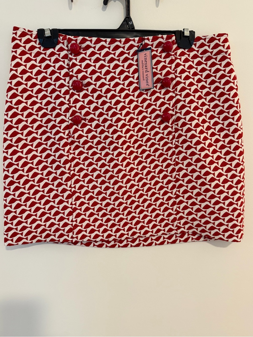 *LIKE NEW* Vineyard Vines Fish Geometric Button-Front Red & White Mini Skirt
